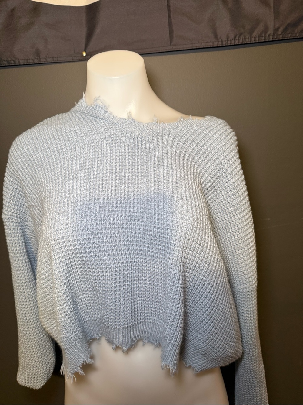 moon & madison Light Blue Distressed Crew Neck Sweater